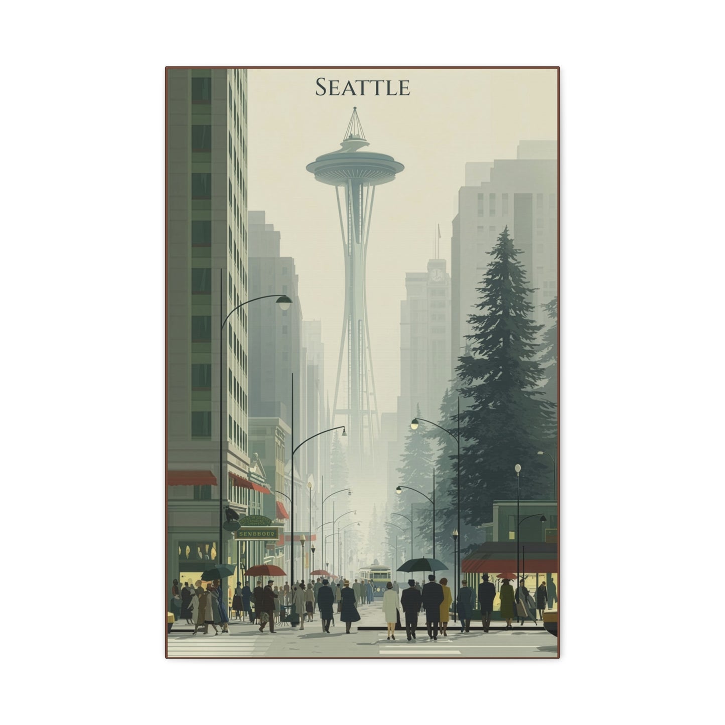Seattle Street Scene Matte Canvas Wall Art — Stretched 1.25"