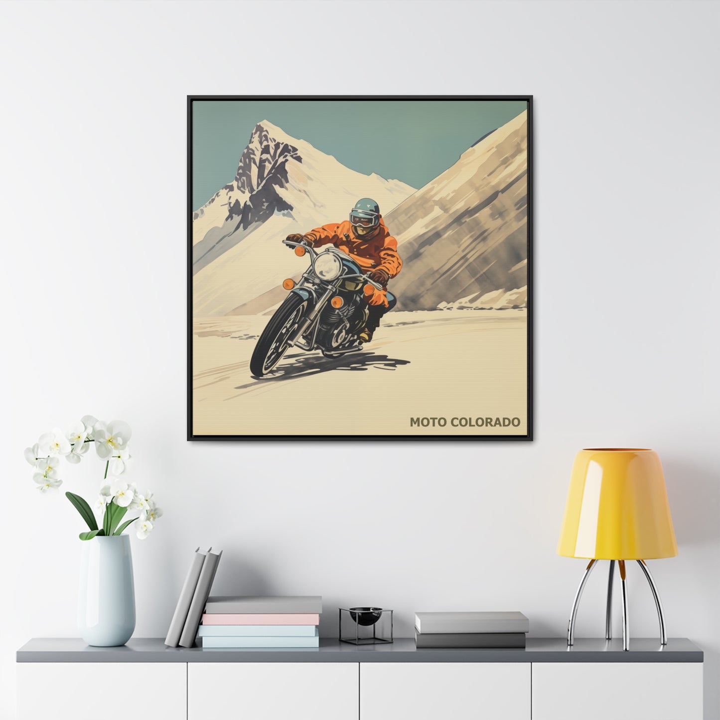 "Vintage Moto Colorado Adventure – High-Speed Motorcycle Art" Gallery Canvas Wraps, Square Frame