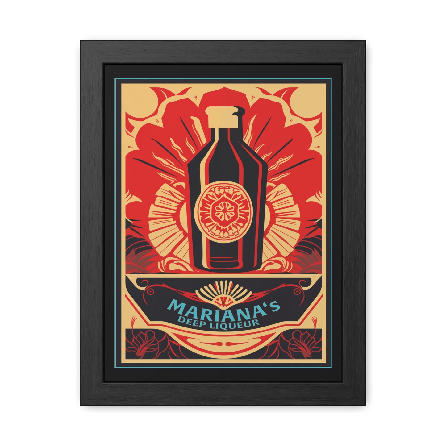 Mariana's Deep Liqueur Art Deco Poster - Exotic Elegance with Tropical Vibes Framed Posters