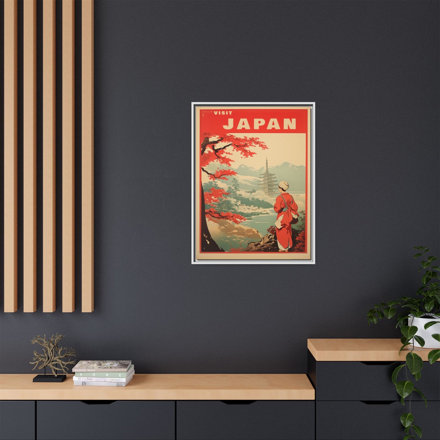 Visit Japan Vintage Travel Poster Matte Canvas Print (Framed)