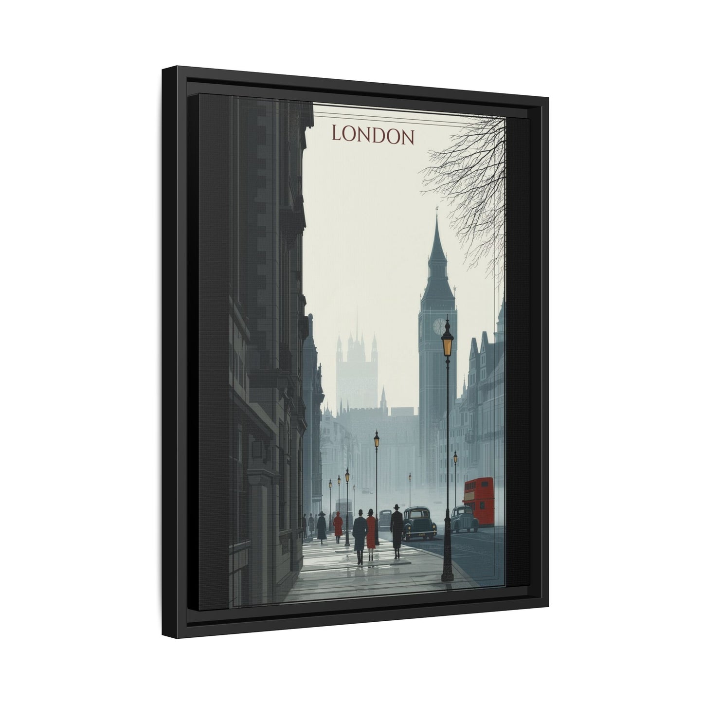 London Street Matte Canvas Print — Framed Vintage Cityscape Wall Art