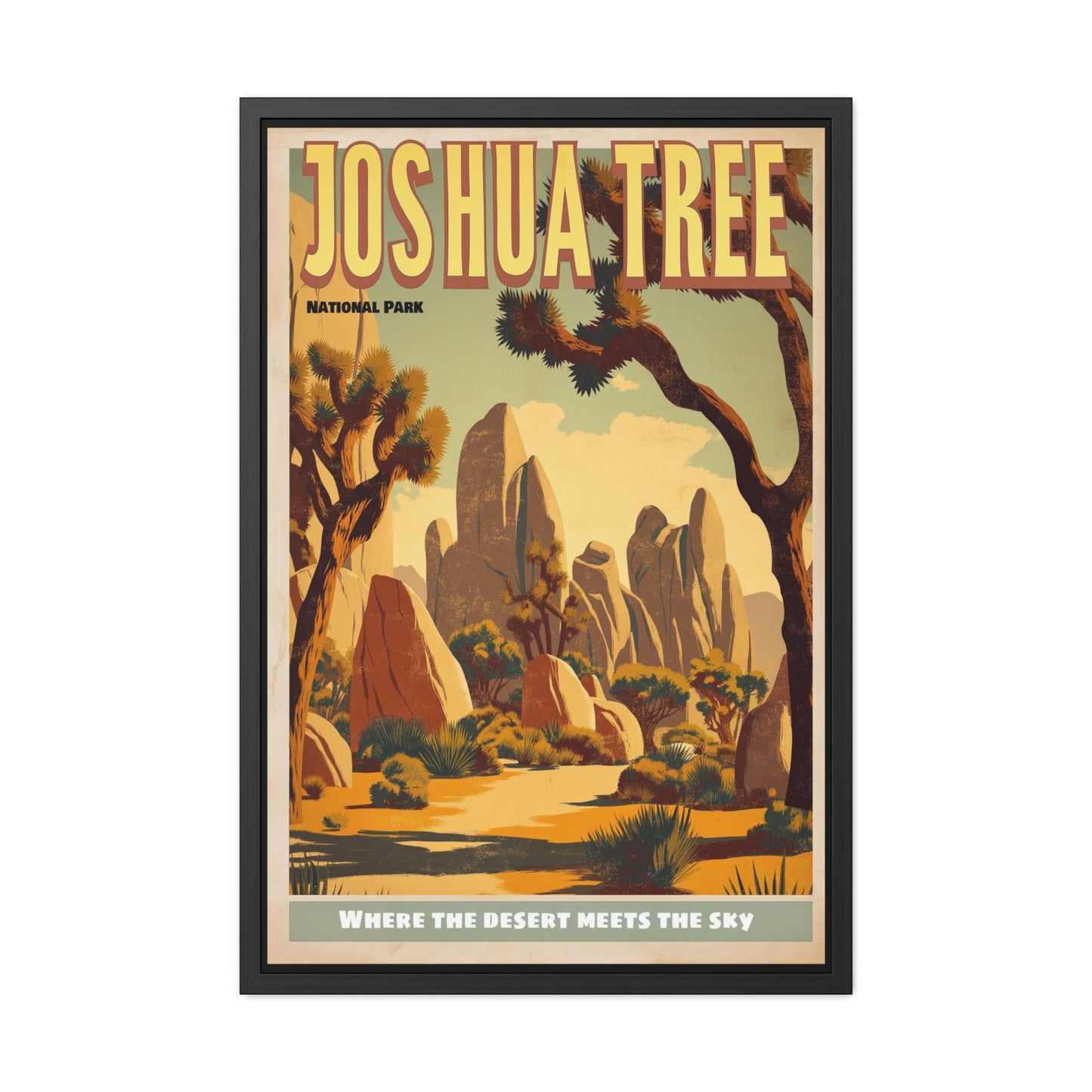 Framed Poster — Joshua Tree Vintage National Park Travel Print (“Where the Desert Meets the Sky”)_M