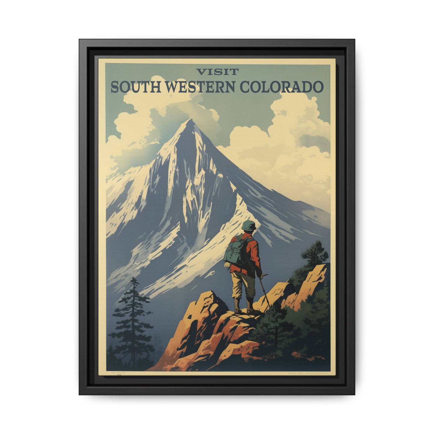 "Vintage South Western Colorado Travel Poster - Matte Canvas Wall Art with Black Frame" Matte Canvas, Black Frame
