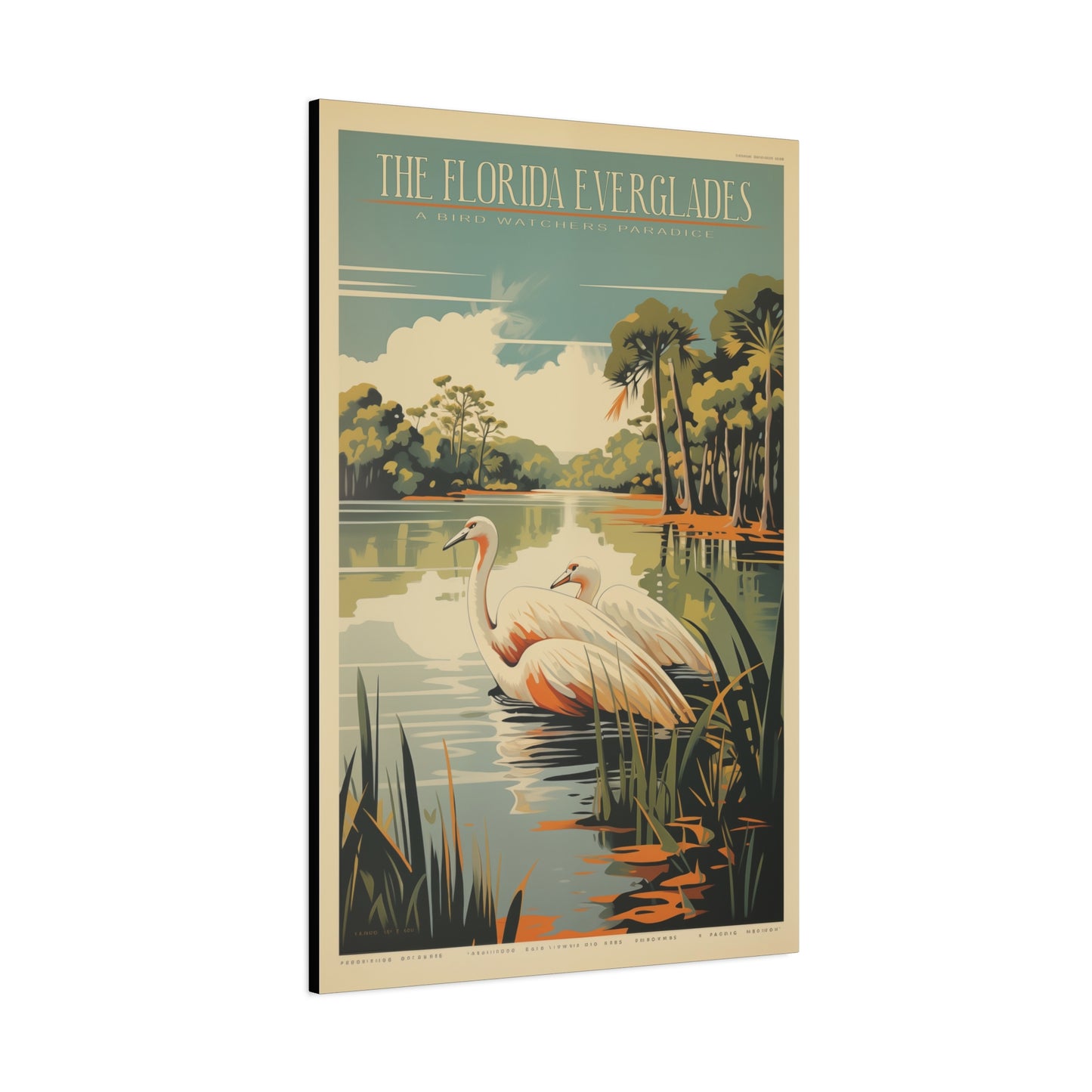 "Vintage Florida Everglades Flamingo Poster - Matte Stretched Canvas Wall Art" Matte Canvas, Stretched, 1.25"