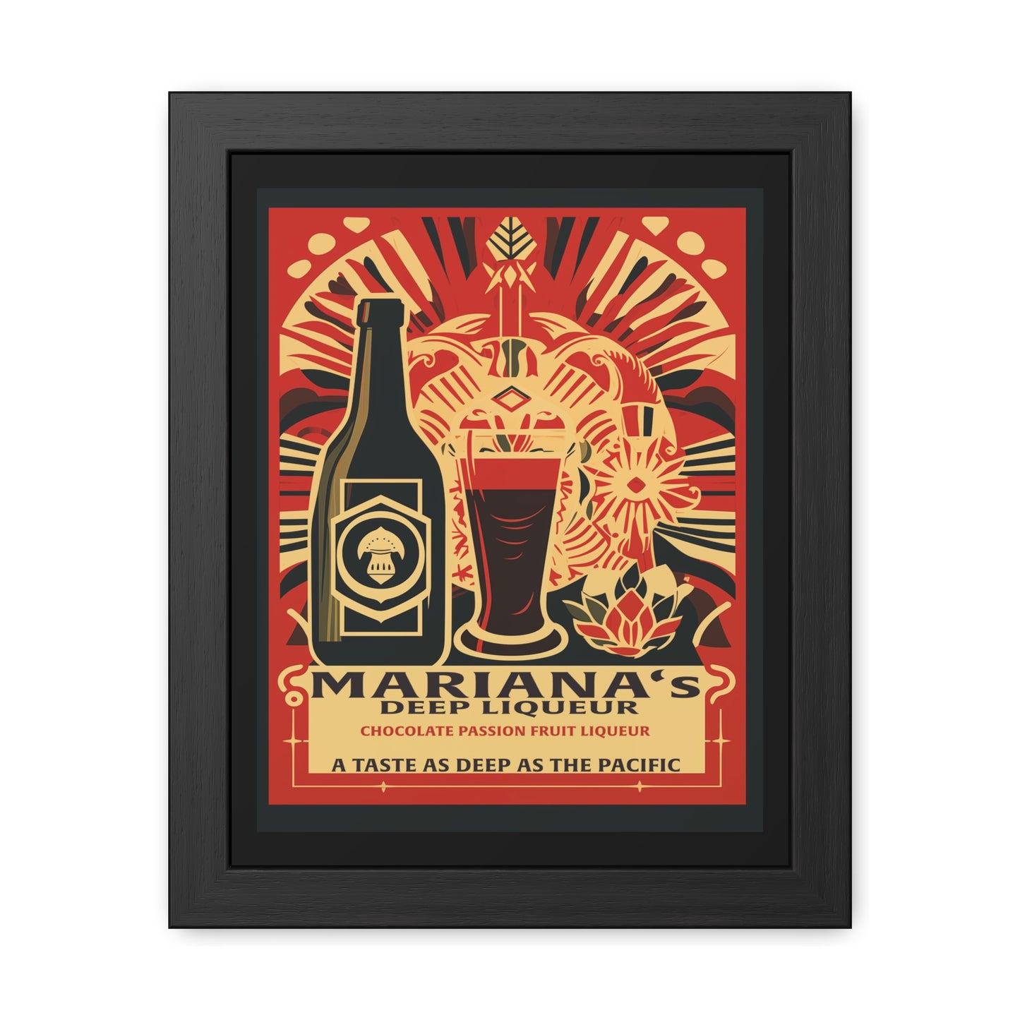 Vintage Art Deco Poster - Mariana's Deep Liqueur - Chocolate Passion Fruit Blend Framed Posters