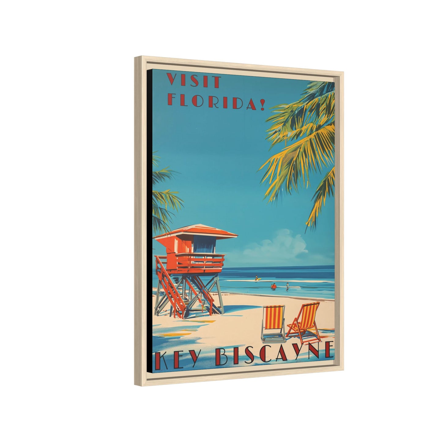 Key Biscayne Vintage Travel Poster Matte Canvas Print — Framed “Visit Florida!” Beach Wall Art
