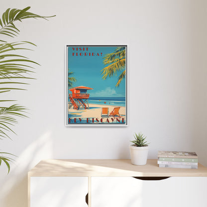 Key Biscayne Vintage Travel Poster Matte Canvas Print — Framed “Visit Florida!” Beach Wall Art