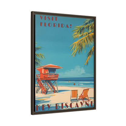 Key Biscayne Vintage Travel Poster Matte Canvas Print — Framed “Visit Florida!” Beach Wall Art