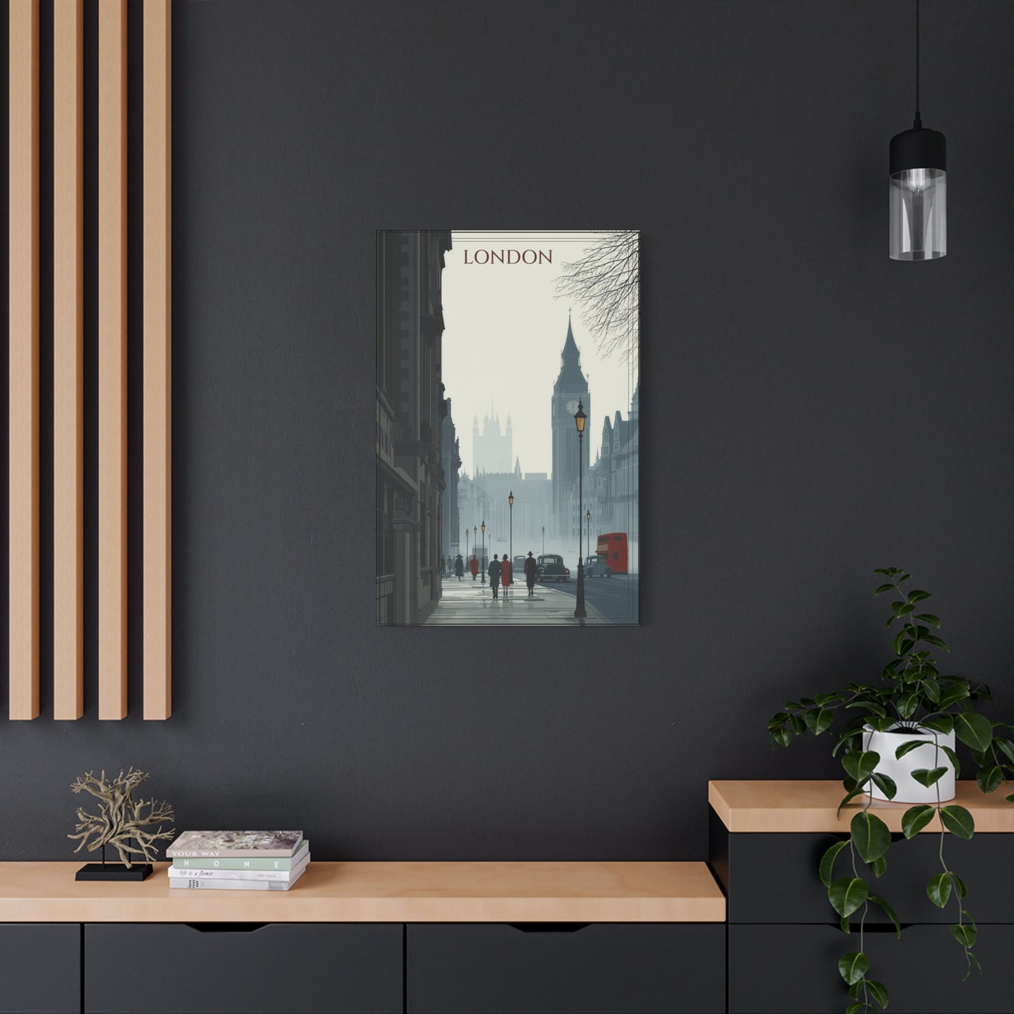 London Street Scene Matte Canvas Wall Art – Vintage Big Ben Cityscape Print