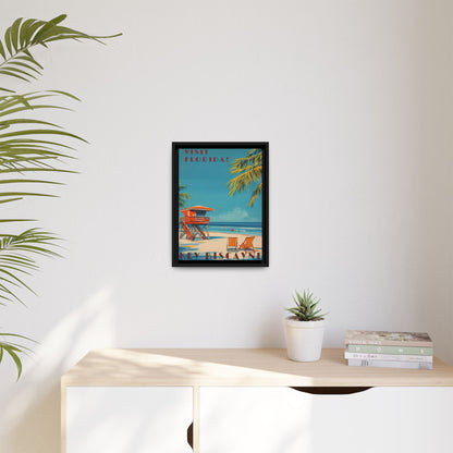 Key Biscayne Vintage Travel Poster Matte Canvas Print — Framed “Visit Florida!” Beach Wall Art