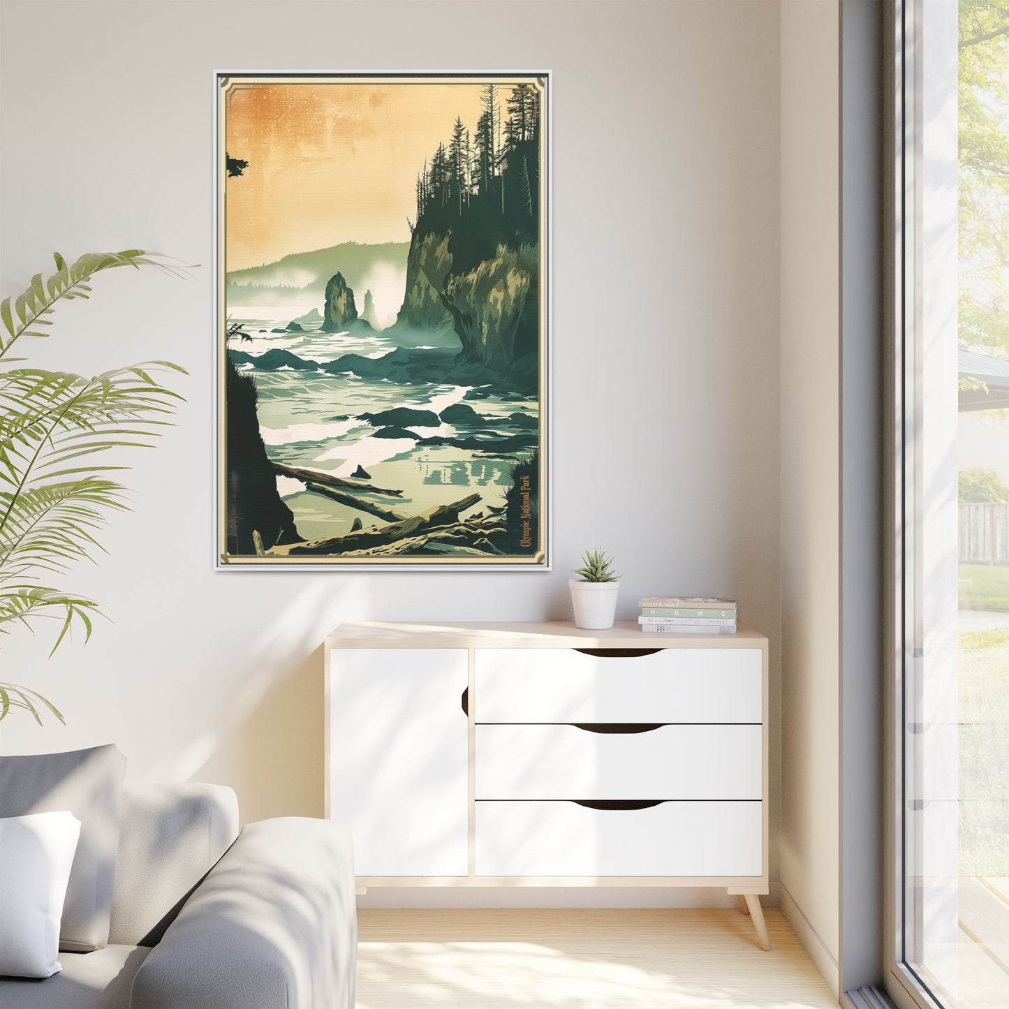 Framed Coastal Cliff Canvas Print — Vintage Seascape Wall Art