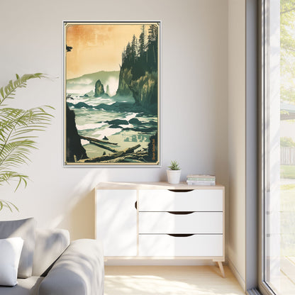 Framed Coastal Cliff Canvas Print — Vintage Seascape Wall Art