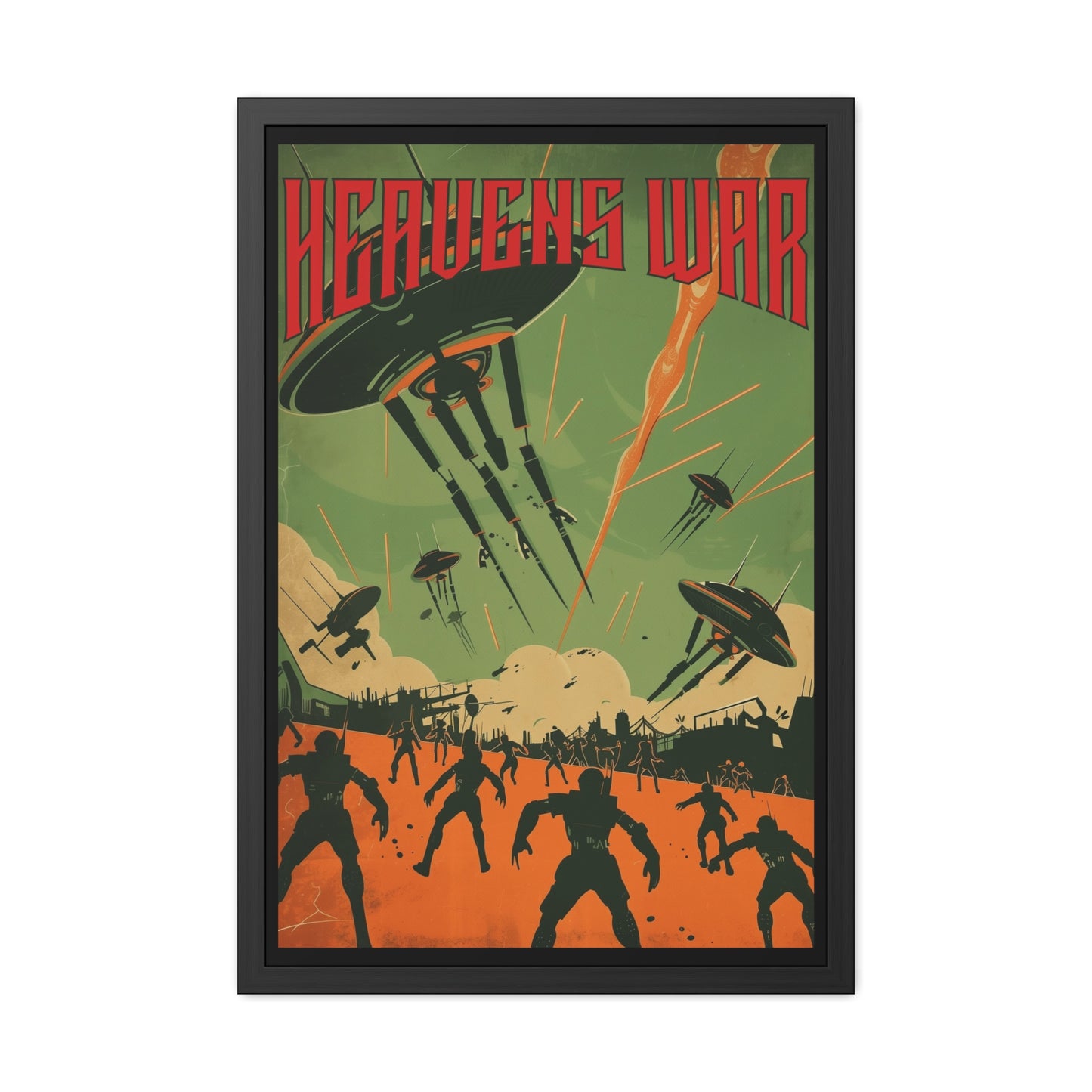 Vintage Sci-Fi Poster - 'Heavens War: Alien Invasion' Retro Battle Scene Framed Posters