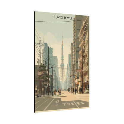 Tokyo Tower Street Scene Matte Canvas Print — Vintage Cityscape Wall Art