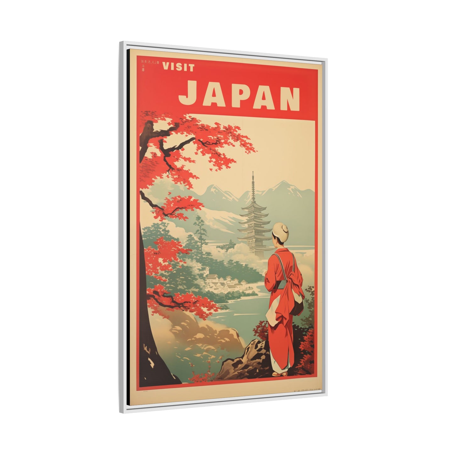 Visit Japan Vintage Travel Poster Matte Canvas Print (Framed)