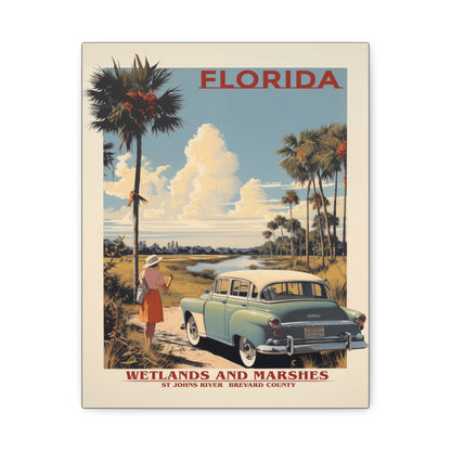 "Vintage Florida Wetlands and Marshes Poster - St. Johns River Matte Stretched Canvas Wall Art" Matte Canvas, Stretched, 1.25"