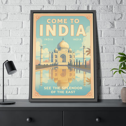 Come to India Framed Poster – Vintage Taj Mahal Travel Art Print