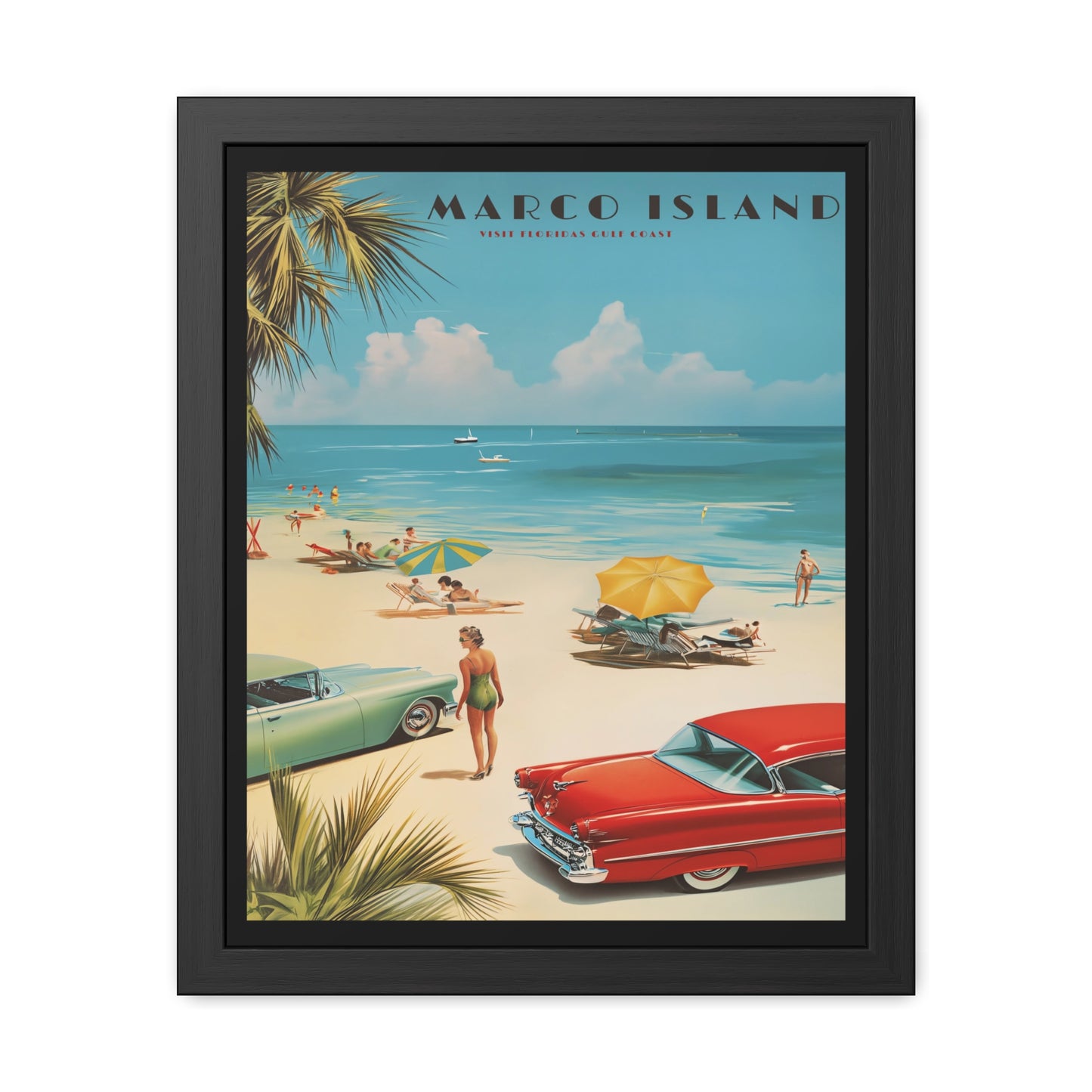 "Marco Island Retro Beach Scene – Vintage Wall Art of Florida’s Gulf Coast", Framed Posters