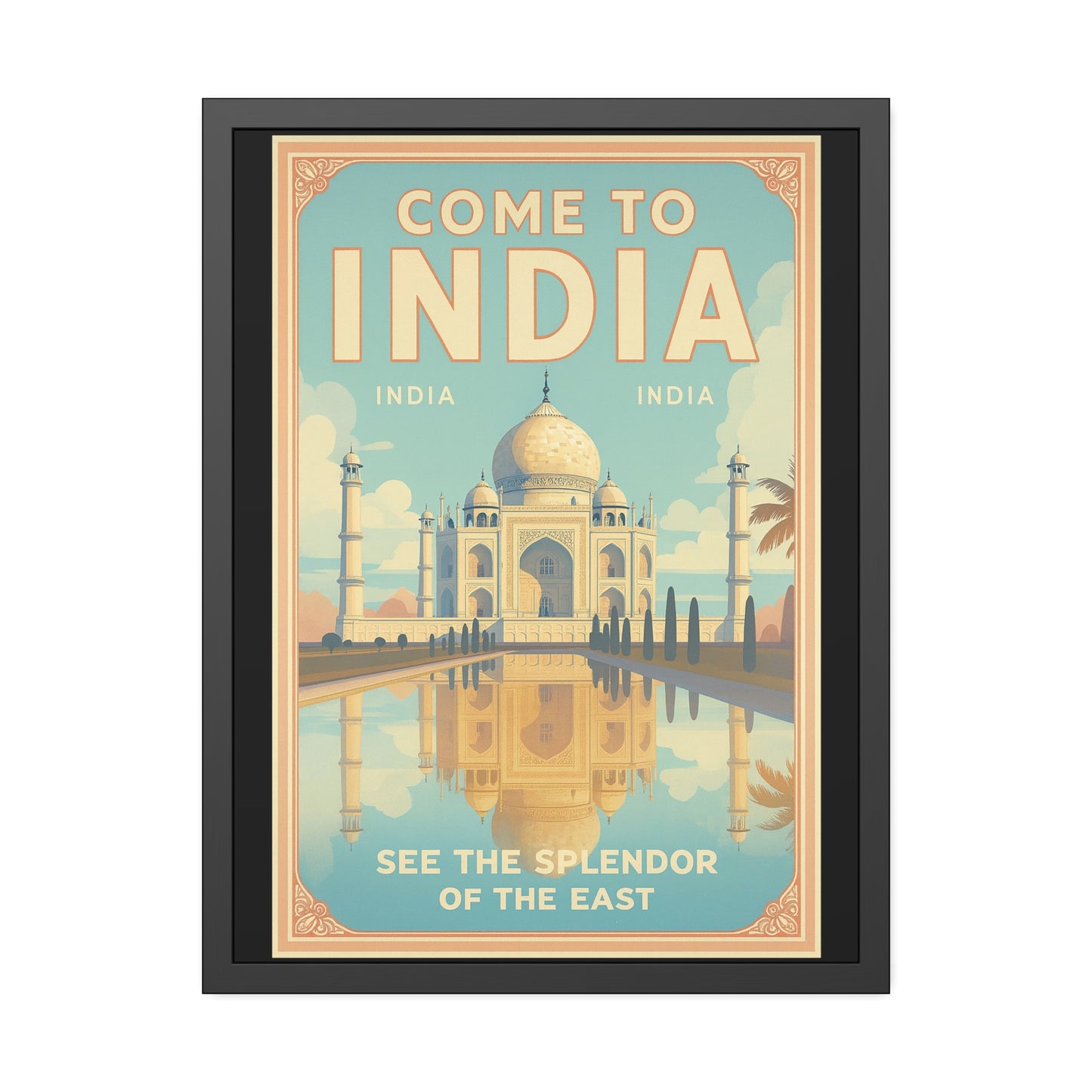 Come to India Framed Poster – Vintage Taj Mahal Travel Art Print