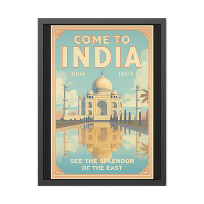 Come to India Framed Poster – Vintage Taj Mahal Travel Art Print