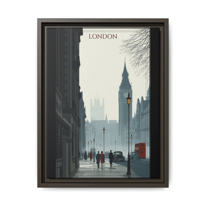 London Street Matte Canvas Print — Framed Vintage Cityscape Wall Art