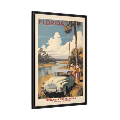 "Vintage Florida Poster - Wetlands and Marshes St. Johns River Matte Canvas Wall Art with Black Frame" Matte Canvas, Black Frame