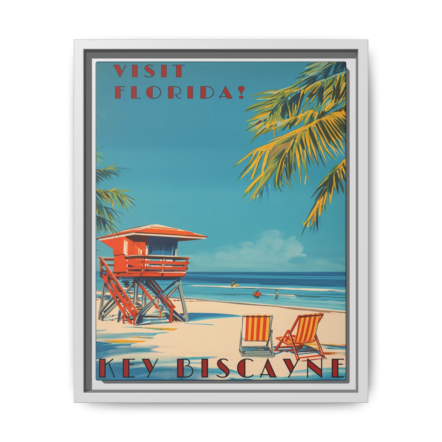 Key Biscayne Vintage Travel Poster Matte Canvas Print — Framed “Visit Florida!” Beach Wall Art