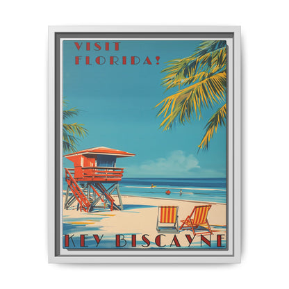 Key Biscayne Vintage Travel Poster Matte Canvas Print — Framed “Visit Florida!” Beach Wall Art