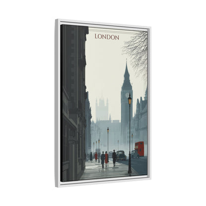 London Street Matte Canvas Print — Framed Vintage Cityscape Wall Art