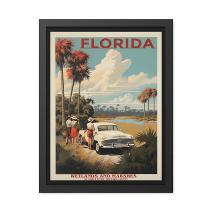 Vintage Florida Wetlands and Marshes Retro Wall Art – Vintage Travel Poster with Wooden Frame