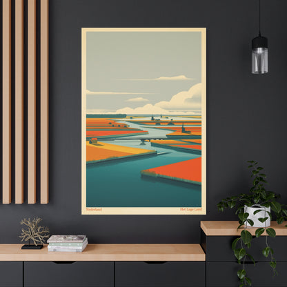Het Lage Land Vintage Netherlands Travel Poster | Framed Canvas Print