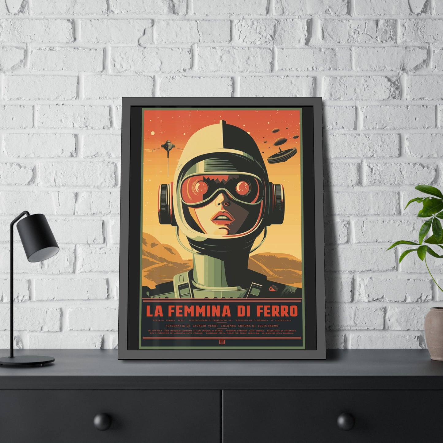 Retro Sci‑Fi Poster — "La Femmina di Ferro" Framed Art Print