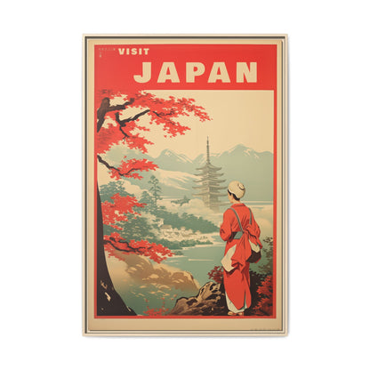 Visit Japan Vintage Travel Poster Matte Canvas Print (Framed)