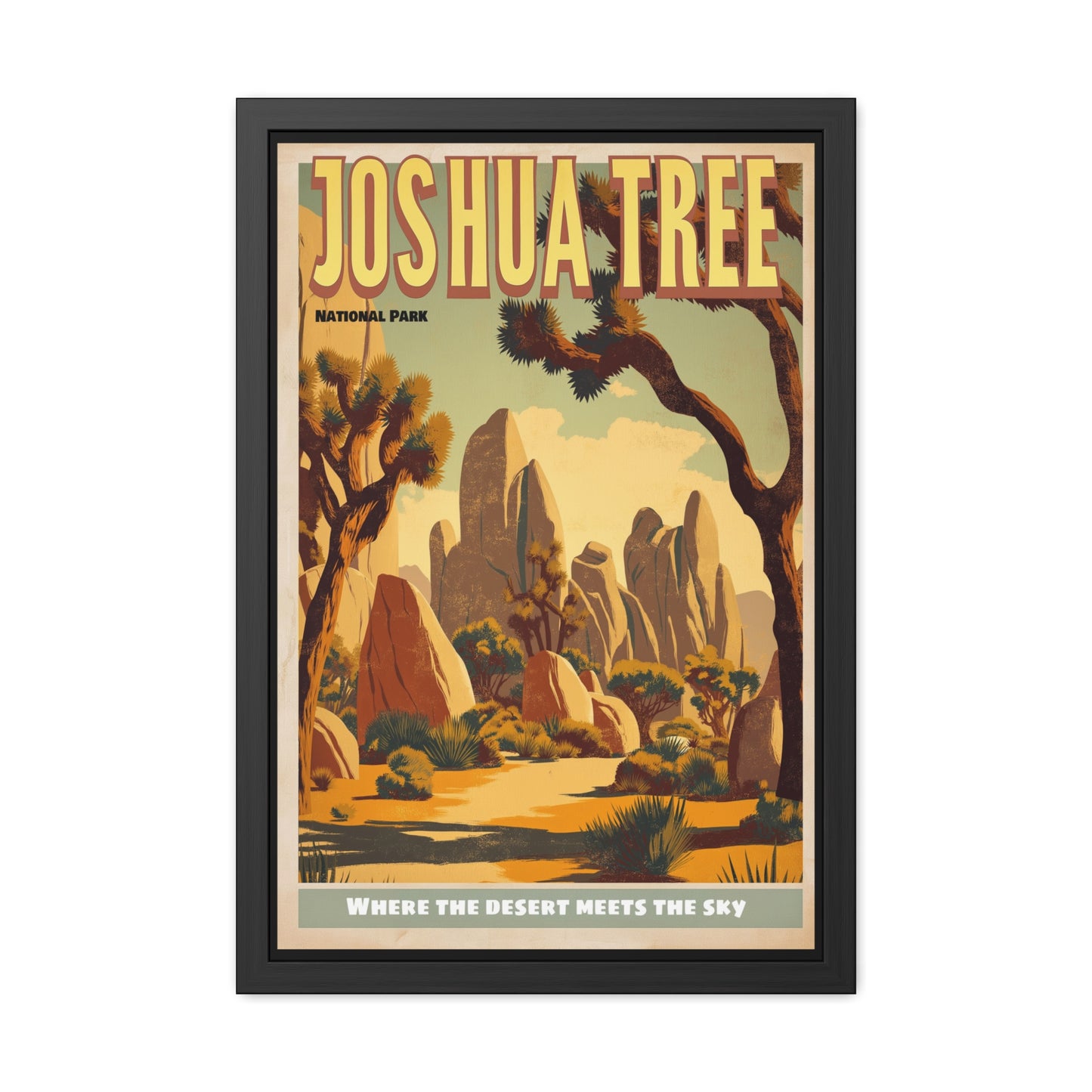 Framed Poster — Joshua Tree Vintage National Park Travel Print (“Where the Desert Meets the Sky”)_M