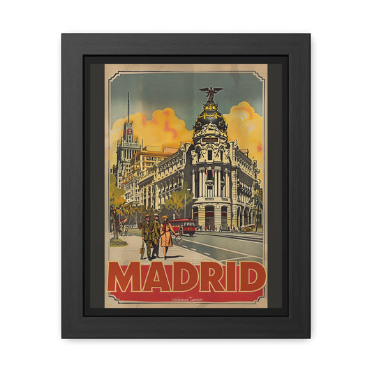 Vintage Madrid Framed Poster – Retro Spanish Wall Art, Cityscape Home Décor, Gift for Travelers & Art Lovers