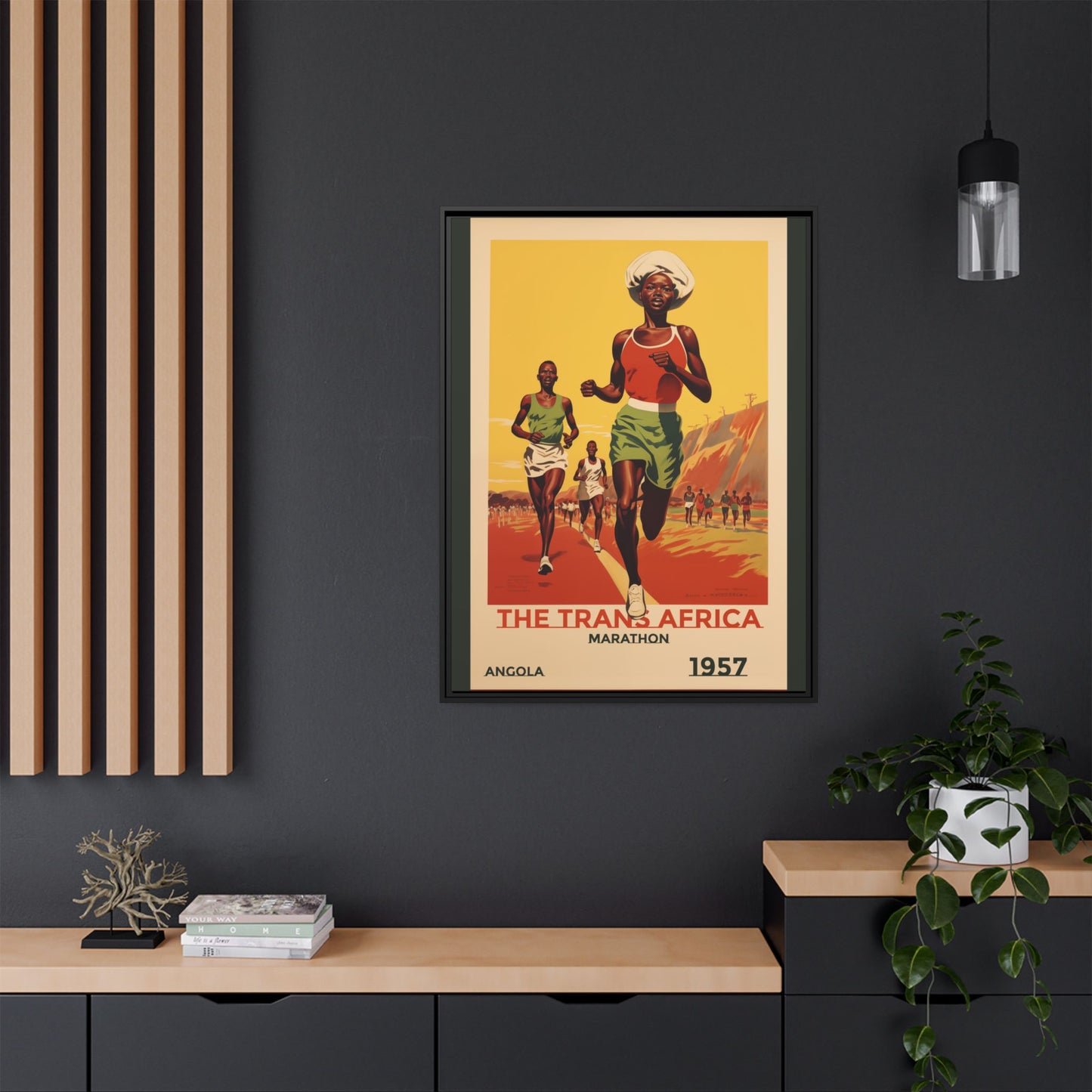 "The Trans Africa Marathon – Vintage Angola Sports Canvas (1957)"Matte Canvas, Black Frame