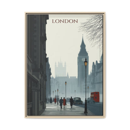 London Street Matte Canvas Print — Framed Vintage Cityscape Wall Art