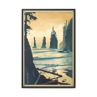 Framed Coastal Cliff Canvas Print — Vintage Seascape Wall Art