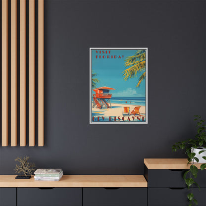 Key Biscayne Vintage Travel Poster Matte Canvas Print — Framed “Visit Florida!” Beach Wall Art