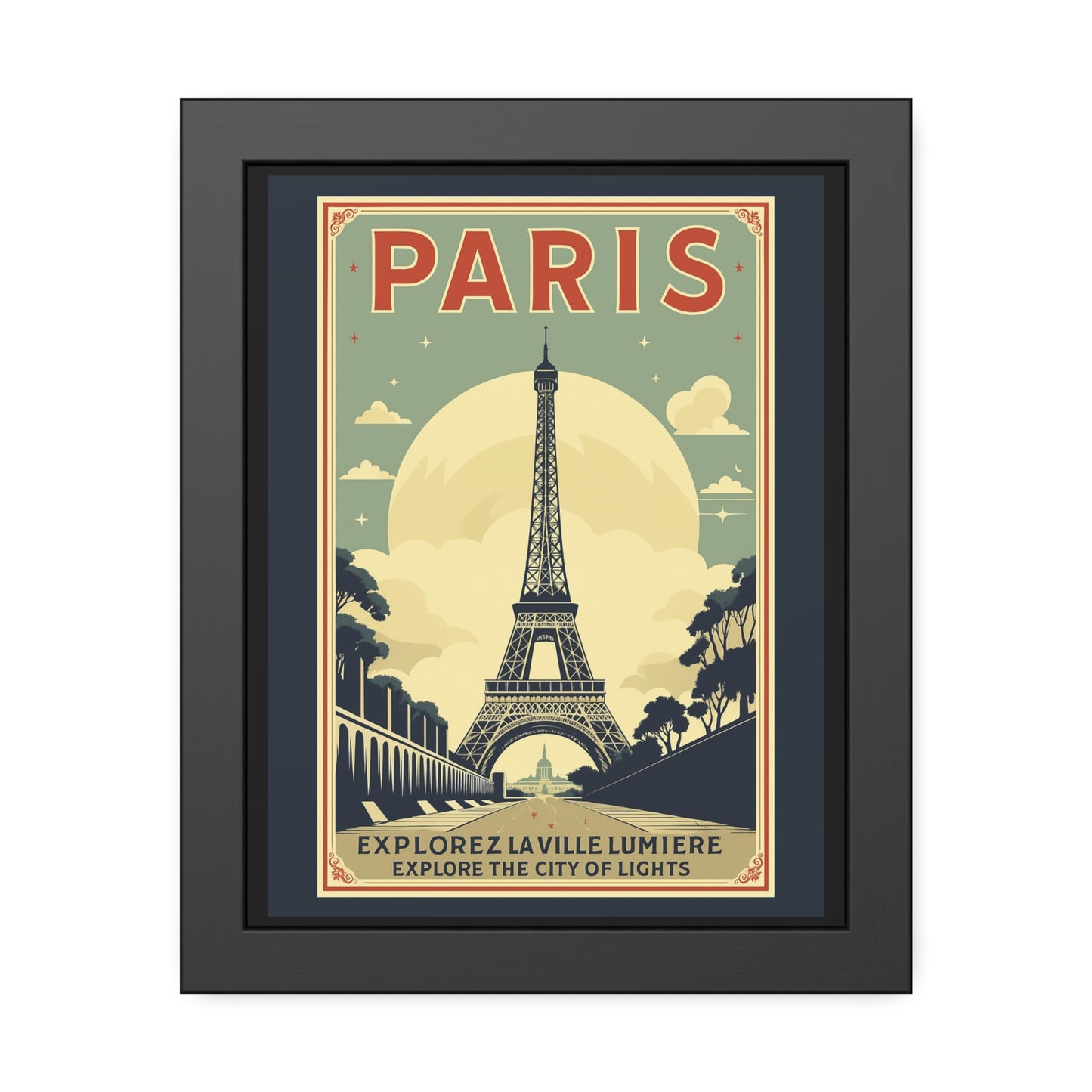 Paris Travel Poster Framed Print — Explorez La Ville Lumière Vintage Wall Art