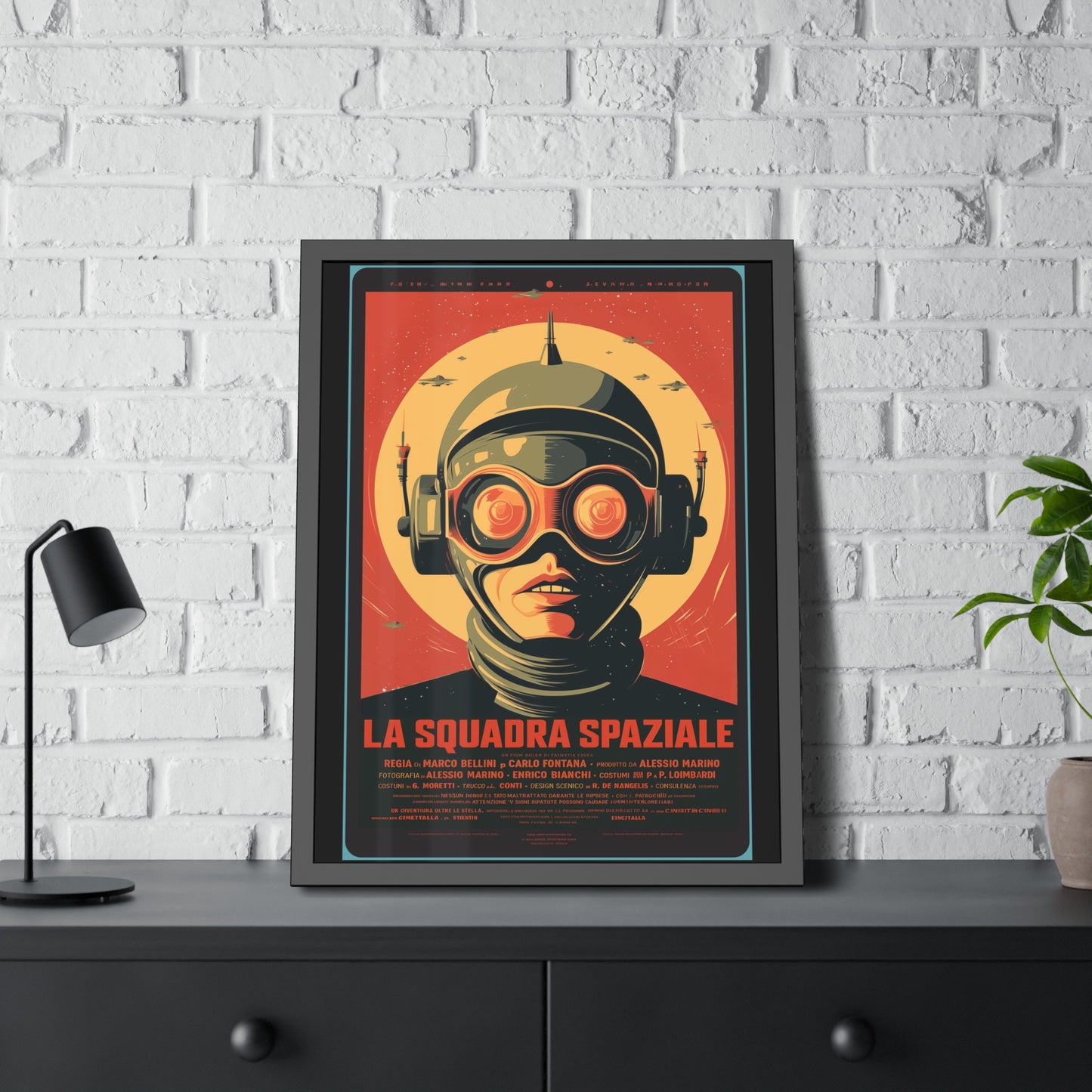 Framed Paper Poster — Retro Sci‑Fi 'La Squadra Spaziale' Wall Art