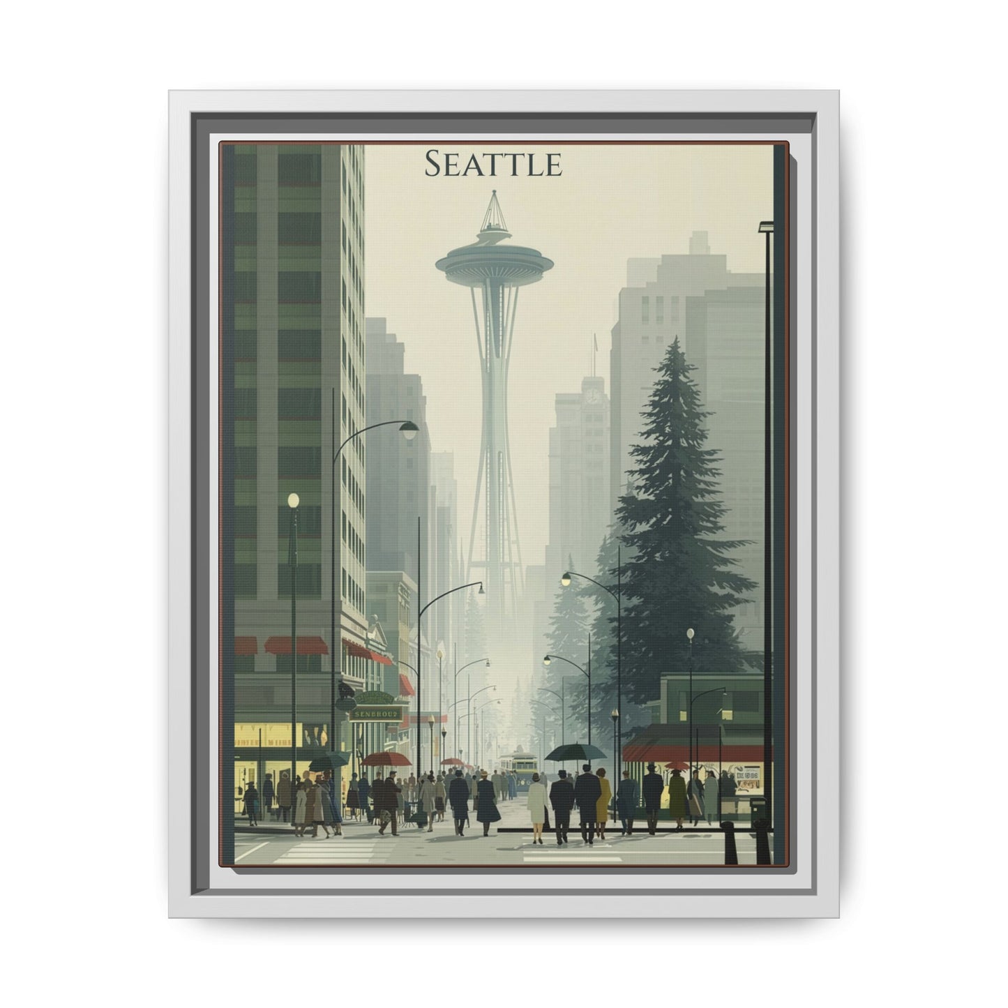 Seattle Space Needle Matte Canvas Print — Framed Vintage Cityscape Wall Art