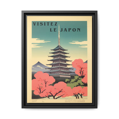 "Vintage Japanese Pagoda Travel Poster - 'Visitez Le Japon' Matte Canvas Wall Art with Black Frame" Matte Canvas, Black Frame