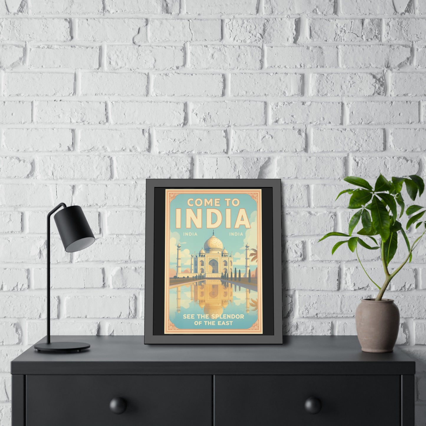Come to India Framed Poster – Vintage Taj Mahal Travel Art Print