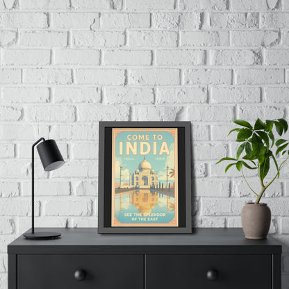 Come to India Framed Poster – Vintage Taj Mahal Travel Art Print