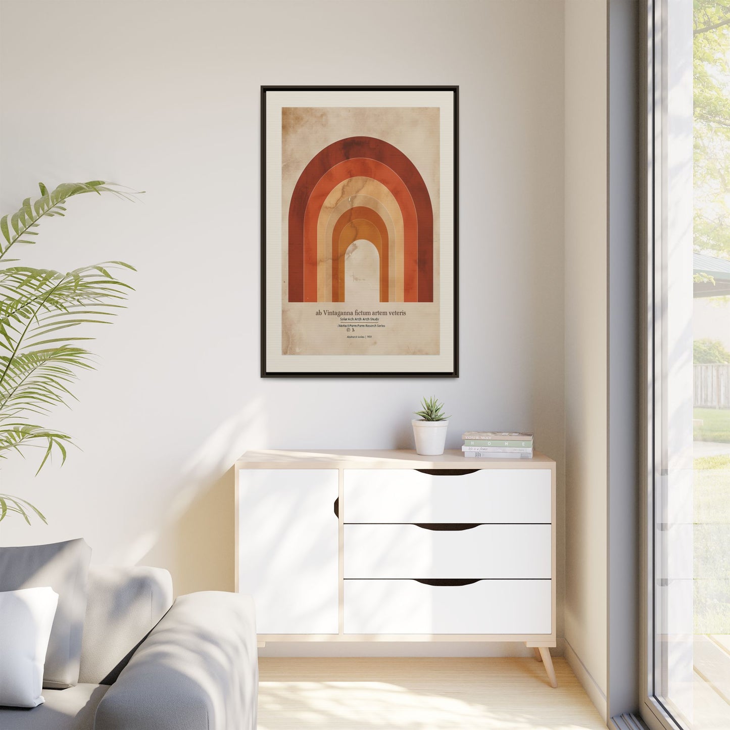Framed Matte Canvas Wall Art - Retro Rainbow Design