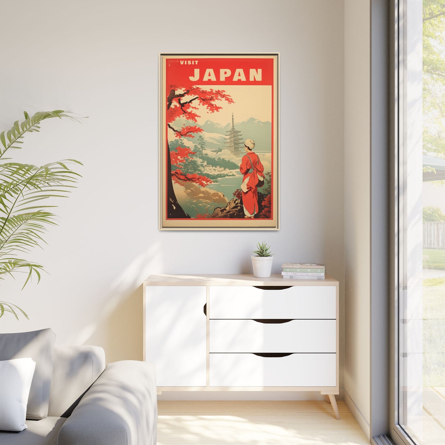 Visit Japan Vintage Travel Poster Matte Canvas Print (Framed)