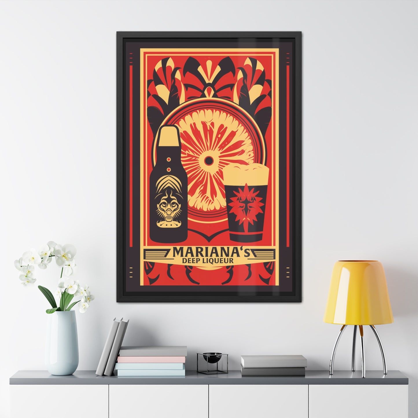 Vintage Art Deco Poster - Mariana's Deep Liqueur - Tropical Flair Framed Posters