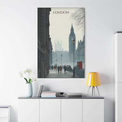 London Cityscape Matte Canvas Print - Vintage Big Ben Wall Art