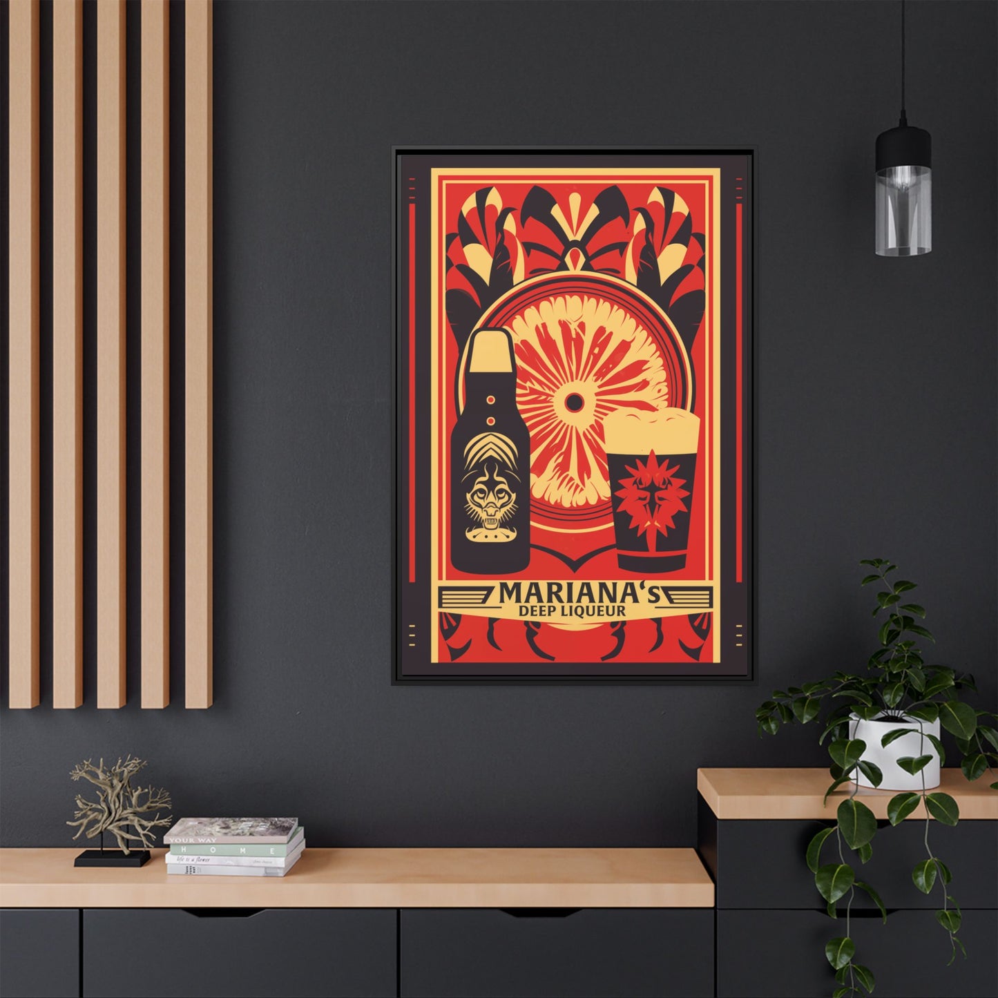 "Vintage Mariana's Deep Liqueur Poster - Bold Citrus Matte Canvas Wall Art with Black Frame" Matte Canvas, Black Frame